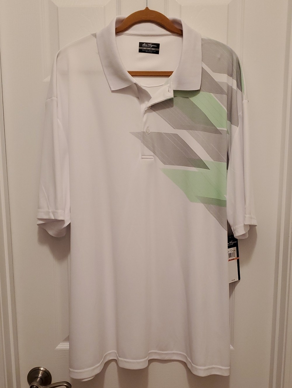 New Ben Hogan Performance White Polo Gray Mint Green Graphics 🌻 3XL